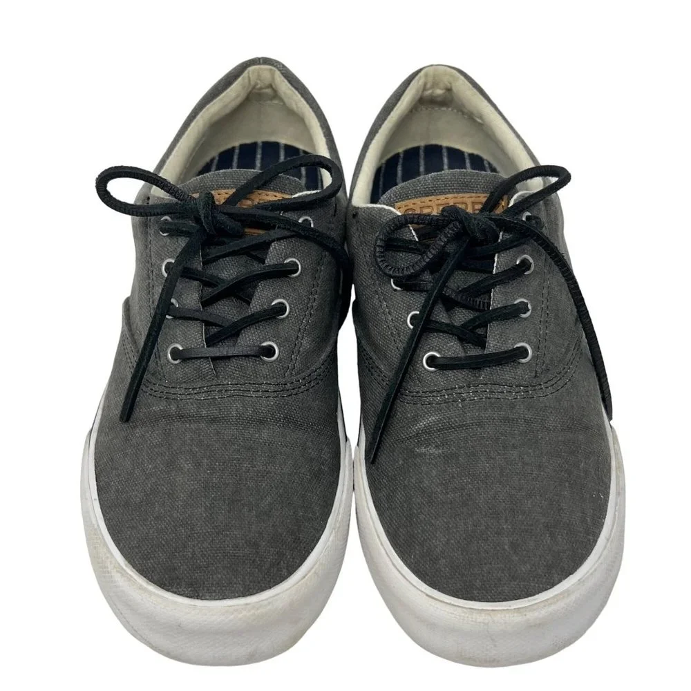 Sperry Striper 2 Gray Canvas Deck‎ Boat Shoe Lace Up STS16795 Size 8 US Preppy
